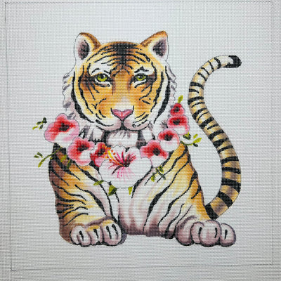 Tiger with Floral Collar Needlepoint Canvas