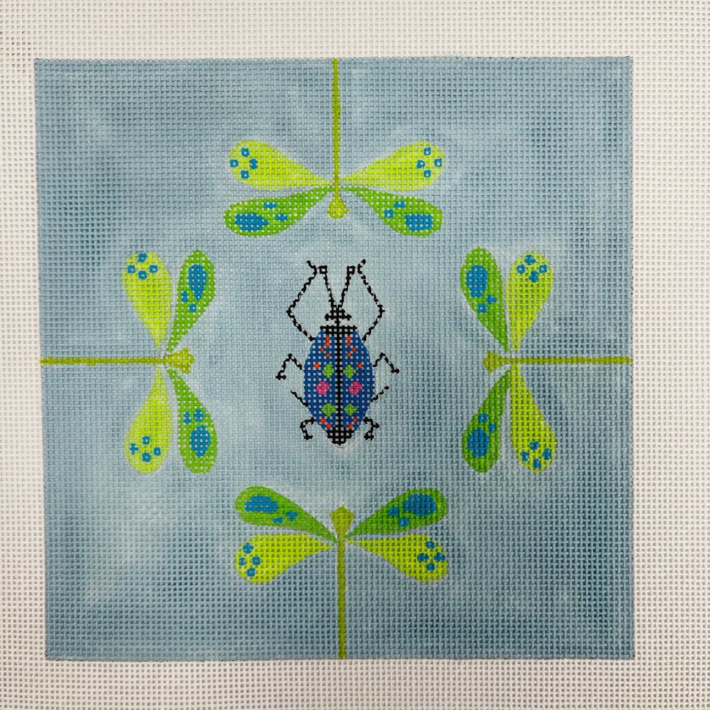 Four Dragon Flies and a Beetle Needlepoint Canvas