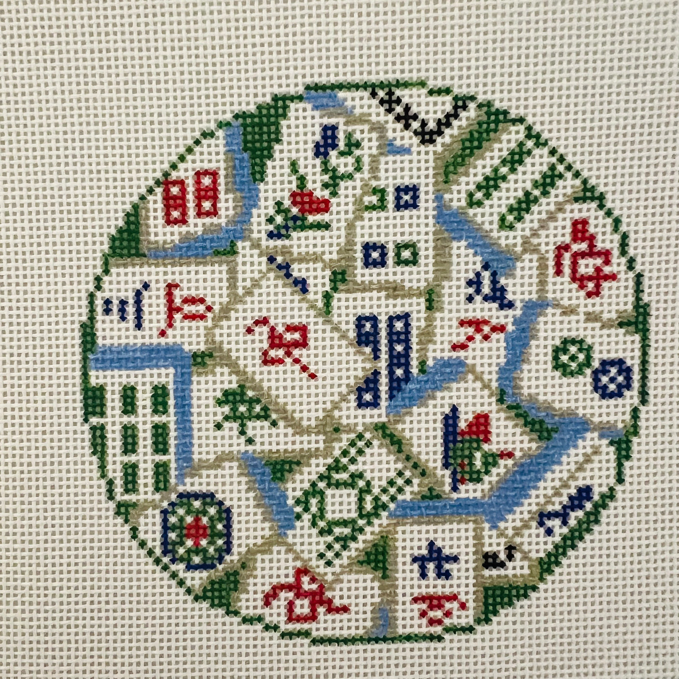 Mah Jong tiles Round Ornament Needlepoint Canvas