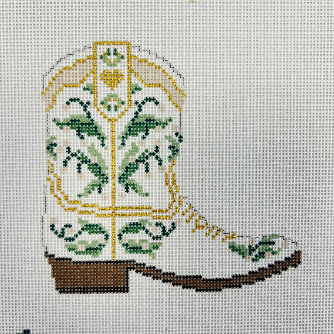 Bridal Cowboy Boot Needlepoint Canvas