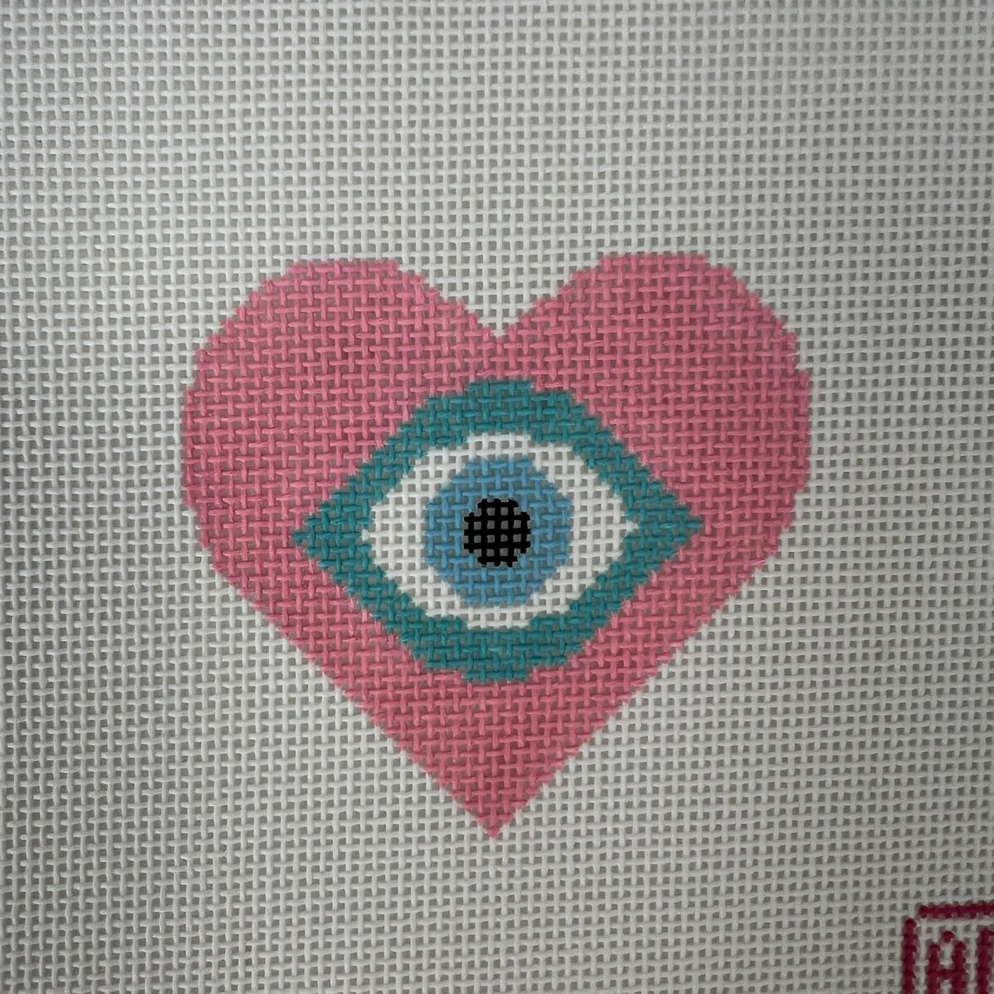 Pink Heart Evil Eye Needlepoint Canvas