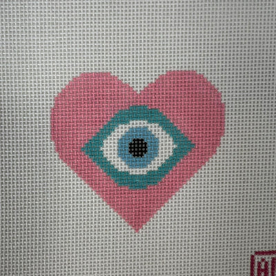 Pink Heart Evil Eye Needlepoint Canvas