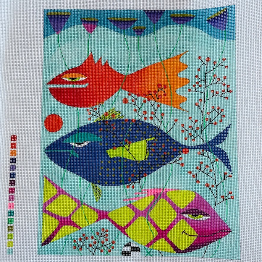 3 More Fish needlepoint canvas - Bargello Needlepoint