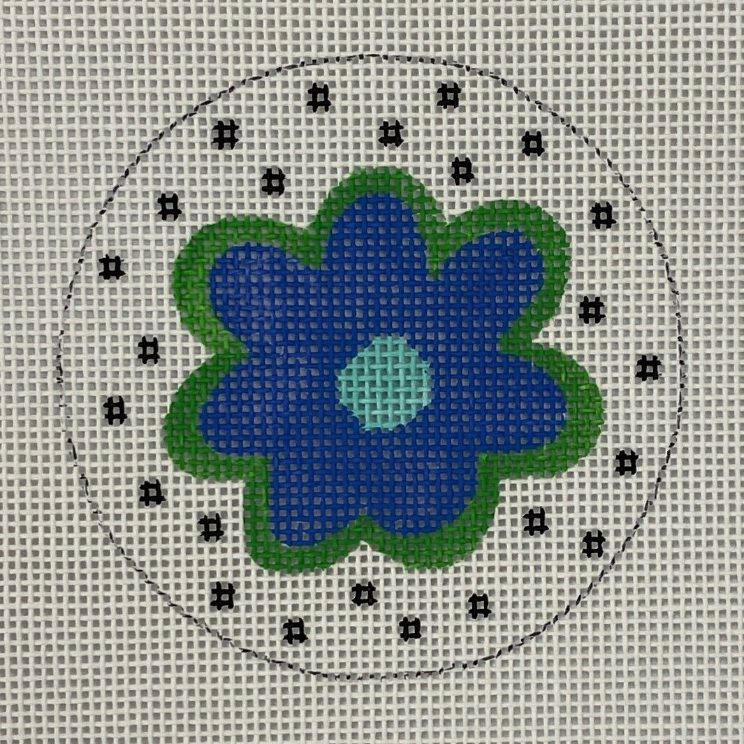 3" Round Blue/Green Flower needlepoint canvas - Bargello Needlepoint