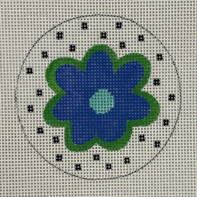 3" Round Blue/Green Flower needlepoint canvas - Bargello Needlepoint