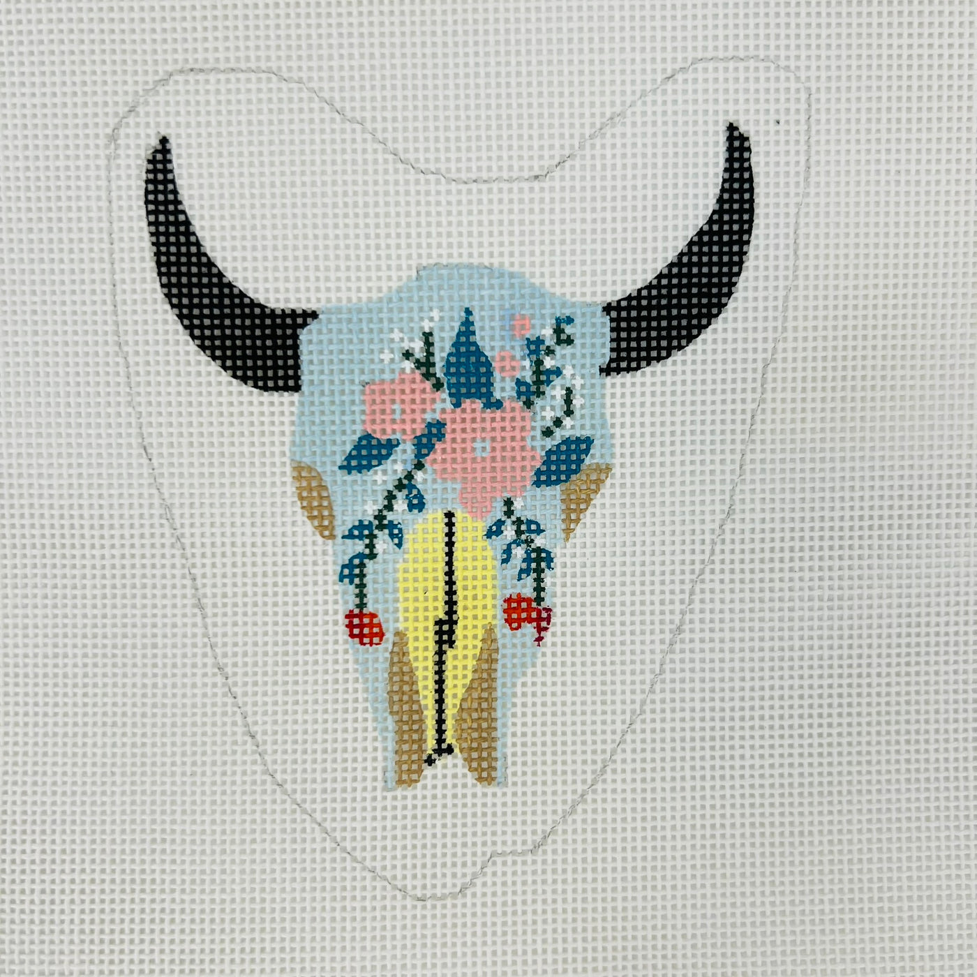 Skull with Flowers Needlepoint Canvas