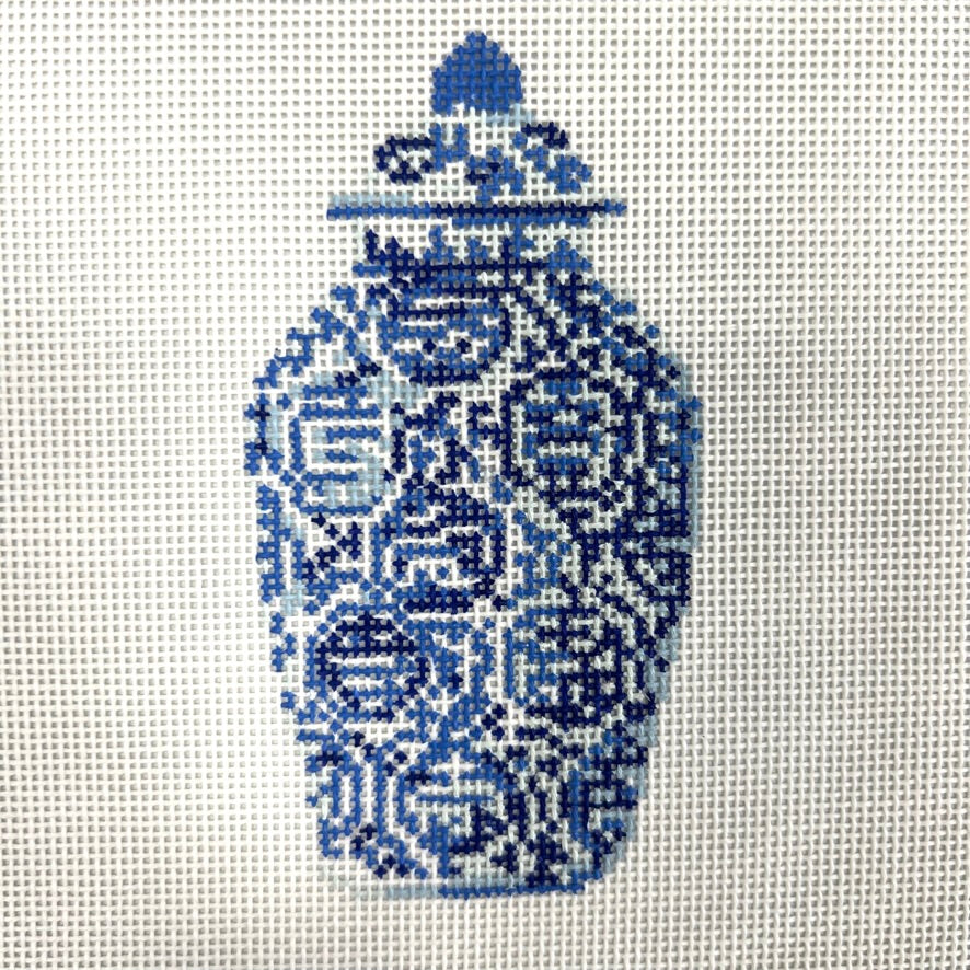 Haute Chinoiserie Blue Ginger Jar Ornament Needlepoint Canvas