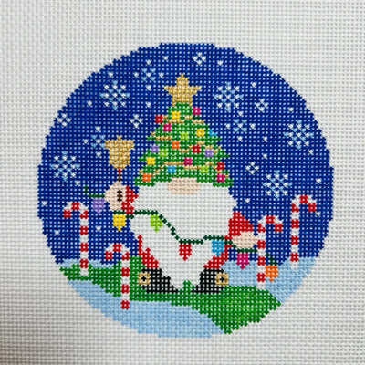 Christmas Gnome Round Ornament Needlepoint Canvas