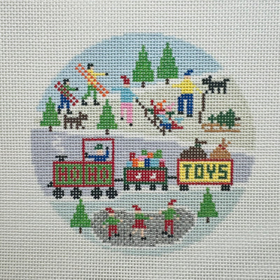 Christmas Fun Round Ornament Needlepoint Canvas