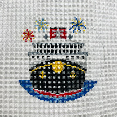 Cruise Ship with Fireworks Customizable Ornament Needlepoint Canvas