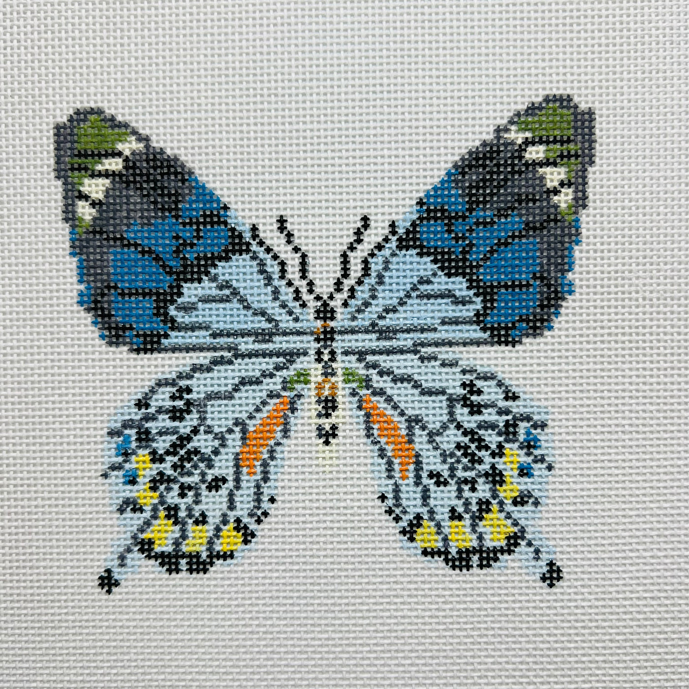 Blue Grey Butterfly Ornament Needlepoint Canvas