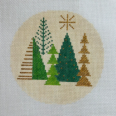 Christmas Trees on Tan Ornament Needlepoint Canvas