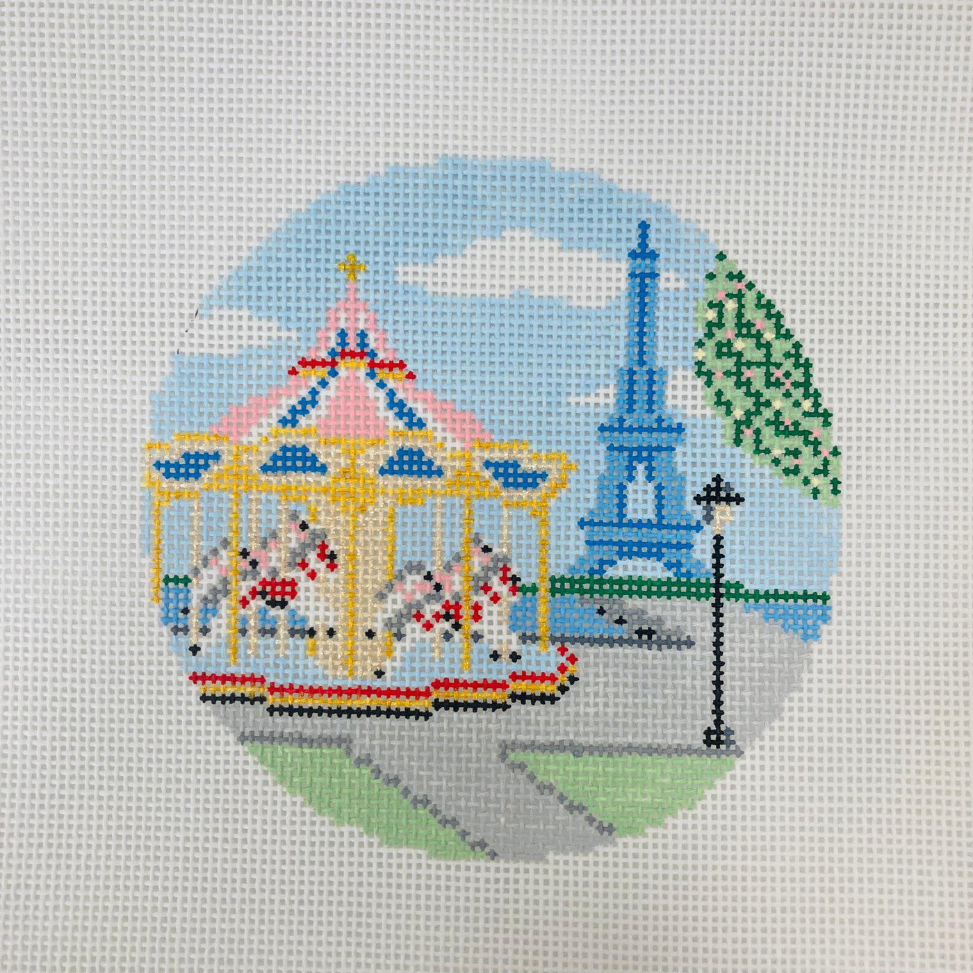 Parisian Day Carousel Play Ornament Needle Point Canvas