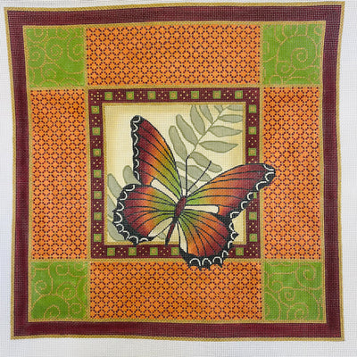 JP-B 005 Oriental Butterfly & Orange Border Needlepoint Canvas