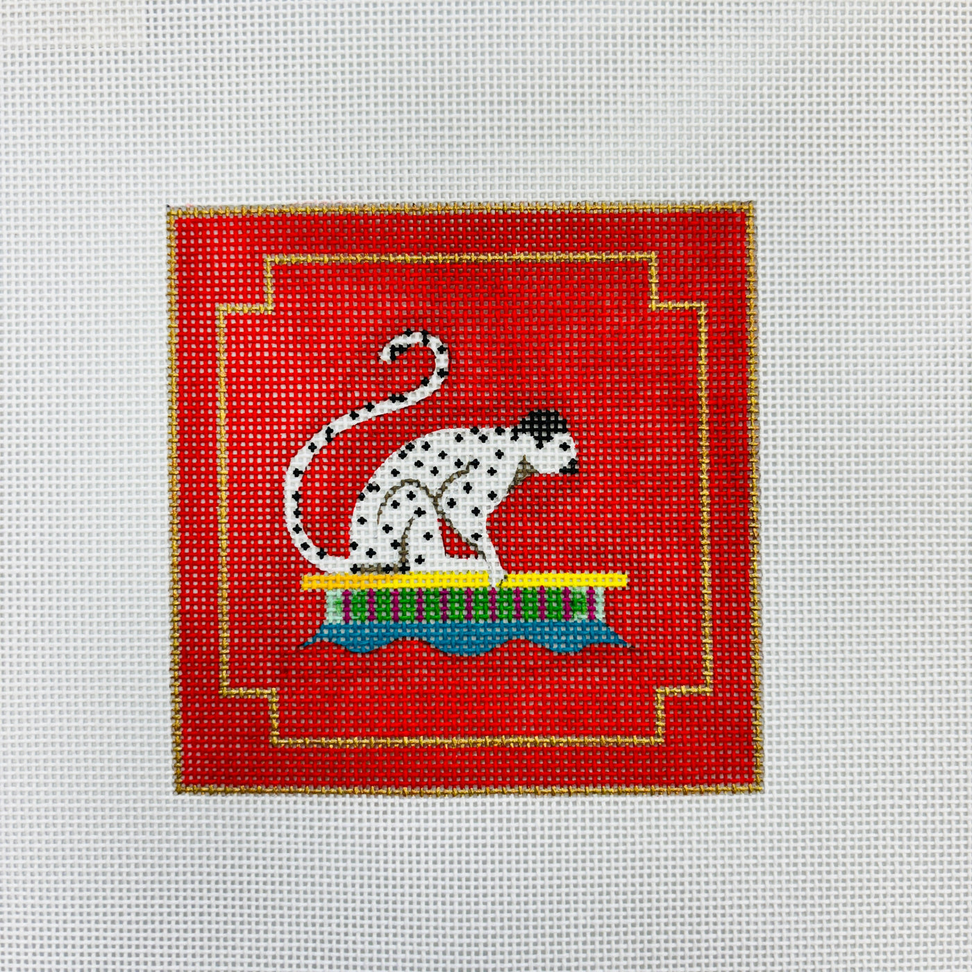 White Spotted Monkey on Red Coaster Needlepoint canvas