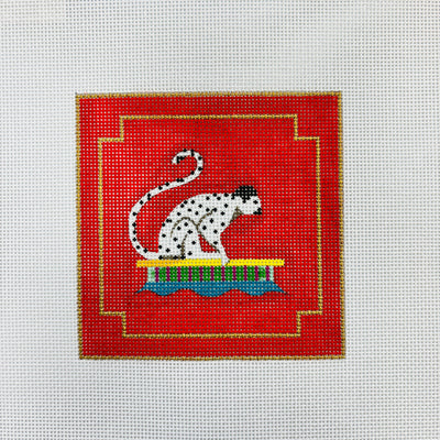 White Spotted Monkey on Red Coaster Needlepoint canvas