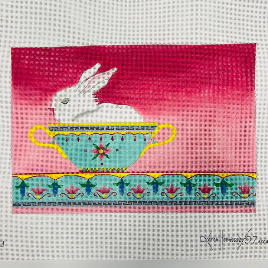 Bunny in a Soup Bowl 18 mesh  Needlepoint canvas