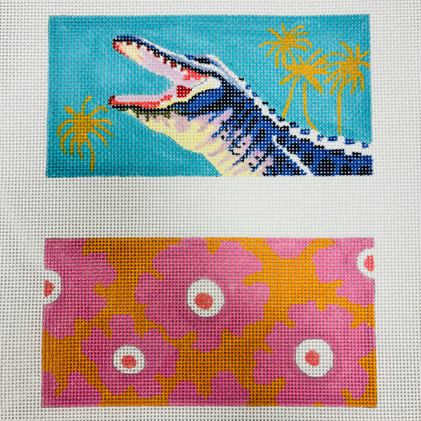 Alligator and Palm Trees Double Eyeglass Case Needlepoint Canvas