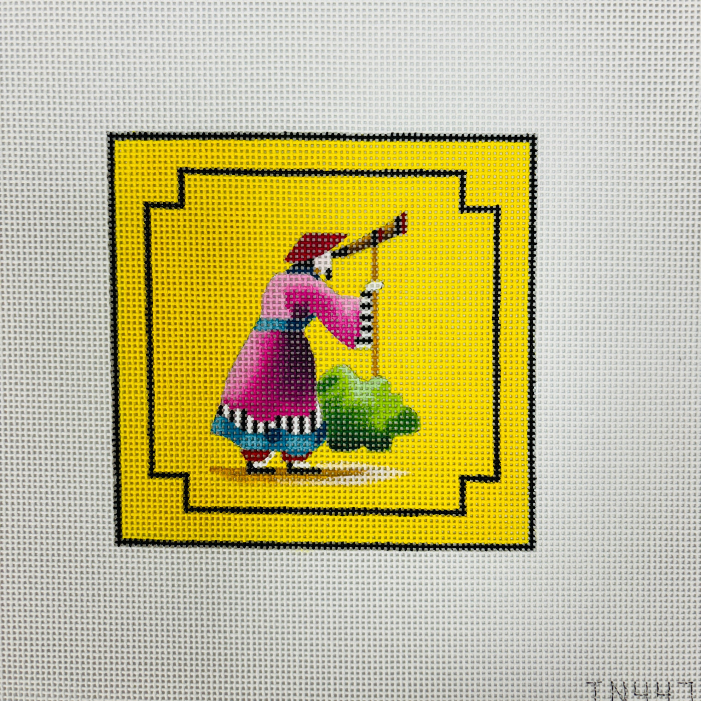 Ancient Chinese Man on Yellow Coaster Needlepoint Canvas