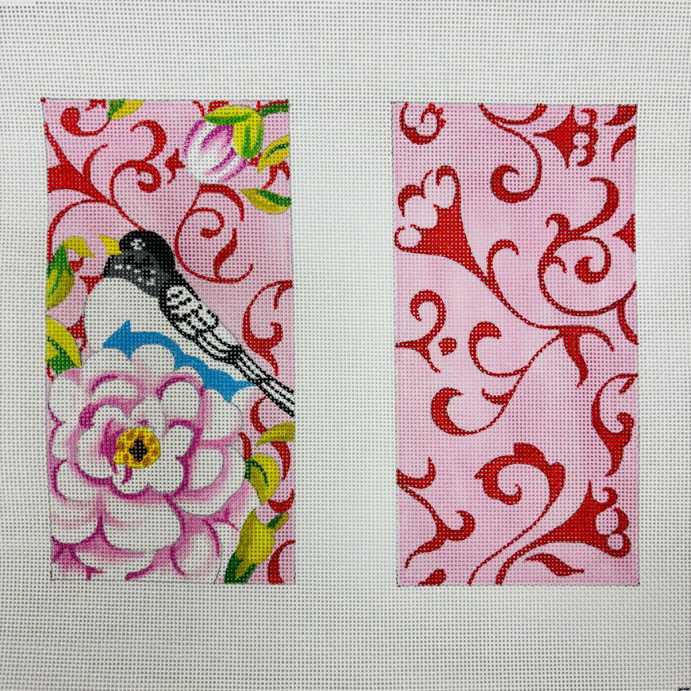 Bird and Flower on Pink Double Eyeglass Case Needlepoint Canvas