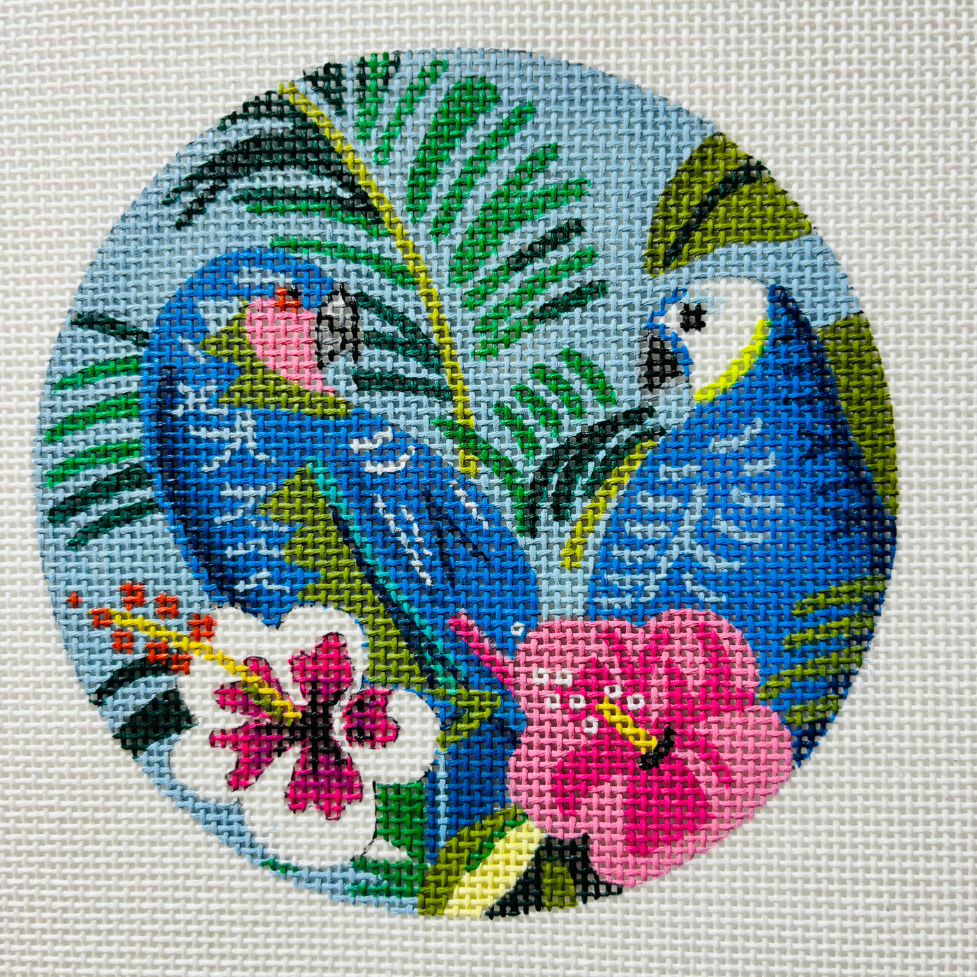 Blue Parakeets Ornament Size Needlepoint Canvas