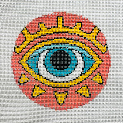 Peach Evil Eye Round Needlepoint Canvas