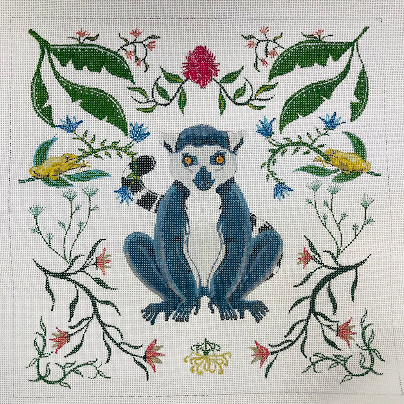 Ring Tailed Lemurs with Botanicals Needlepoint Canvas