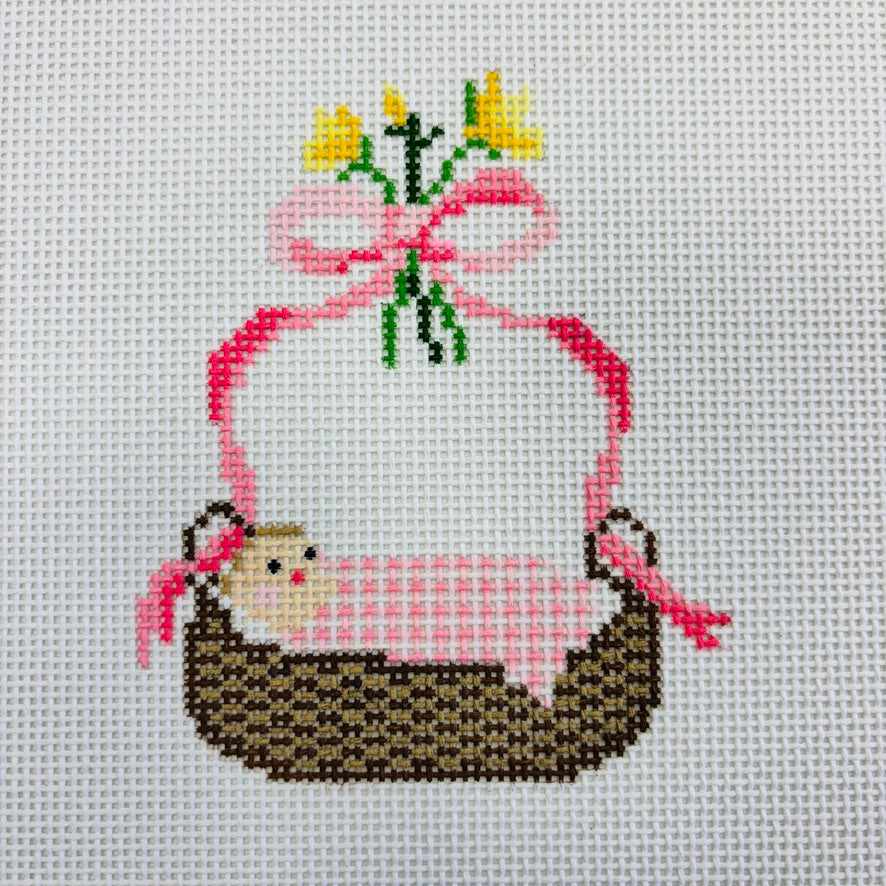 Pink Baby Bassinet Needlepoint Canvas