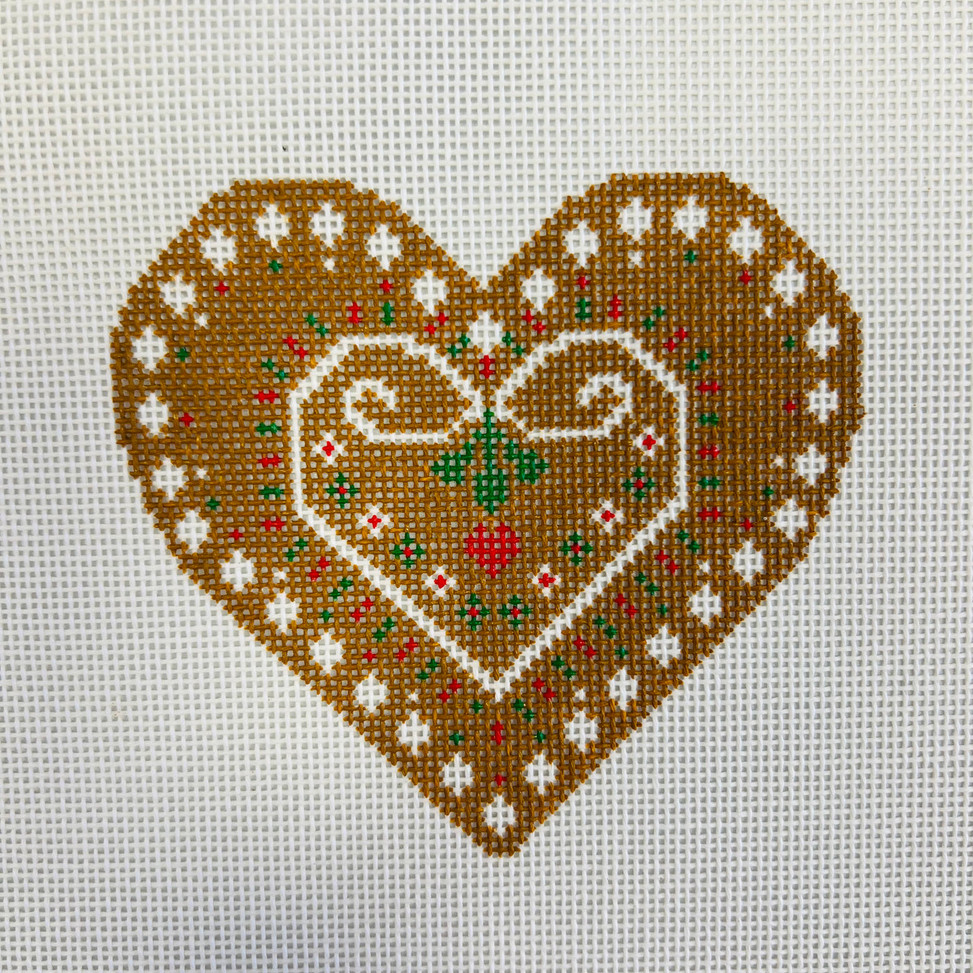 Gingerbread Heart Ornament Needlepoint Canvas