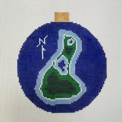 Block Island Map Ornament Needlepoint Canvas