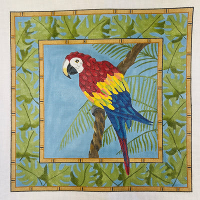 JP-B 343 Red Macaw in Palm Leaves Needlepoint Canvas