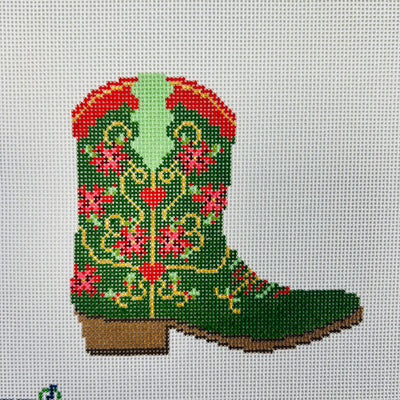 Christmas Cowboy Boot Needlepoint Canvas