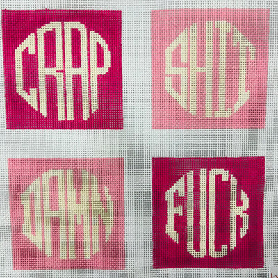 Pink Barbie Dirty Four Letter Word Coasters Needlepoint Canvases