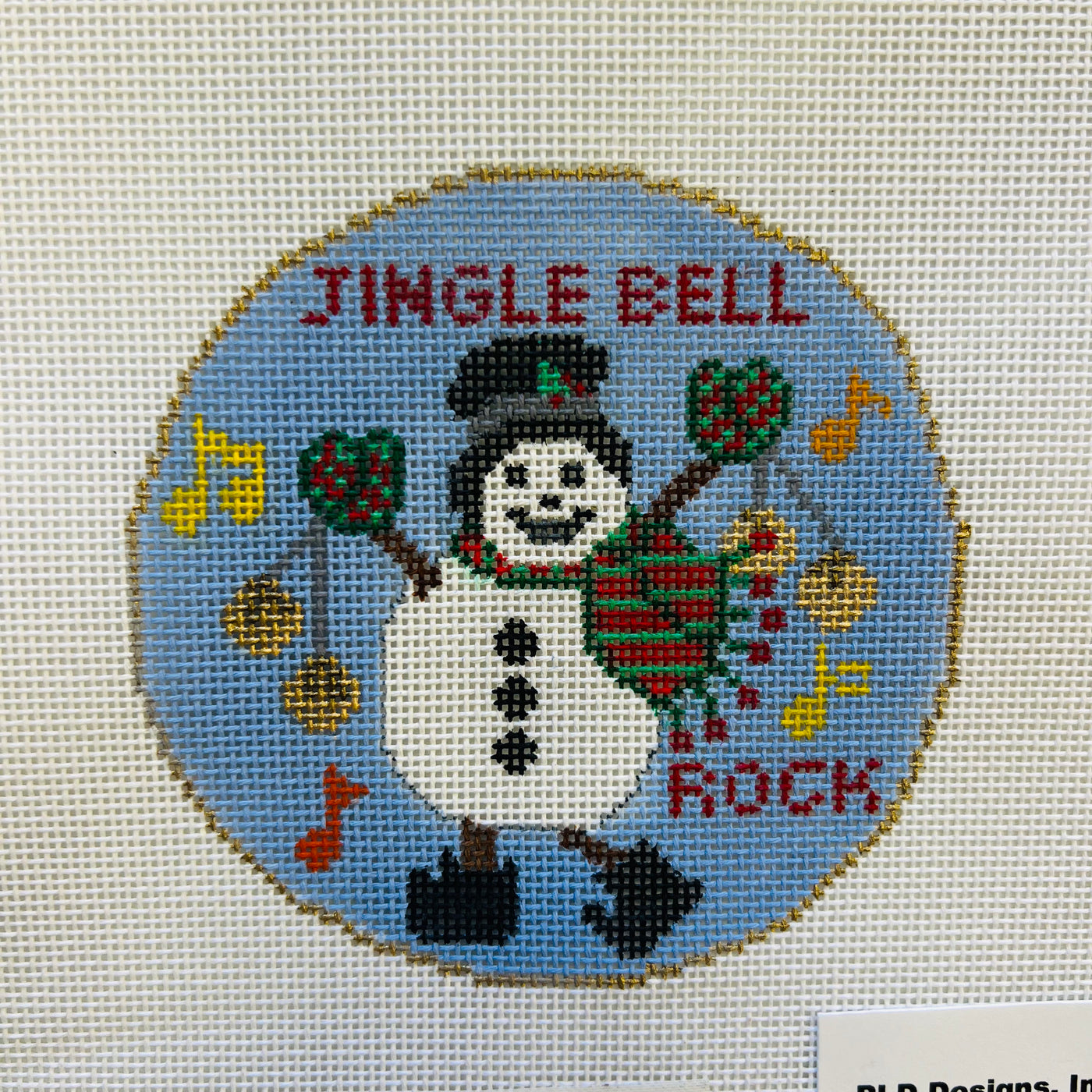 JINGLE SNOWMAN Ornament Needlepoint Canvas