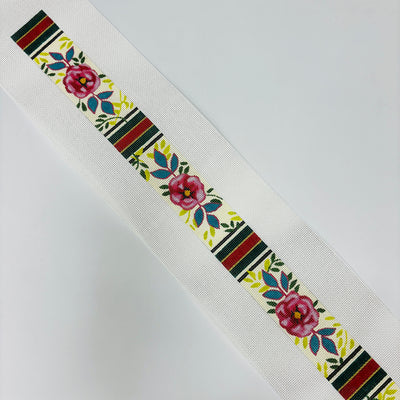 Floral Bag Strap with Designer Color Stripes Needlepoint Canvas