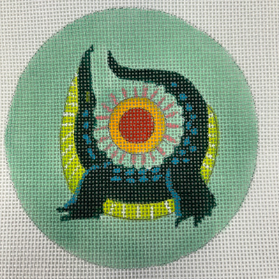 Alligator and Sun Round Needlepoint Canvas