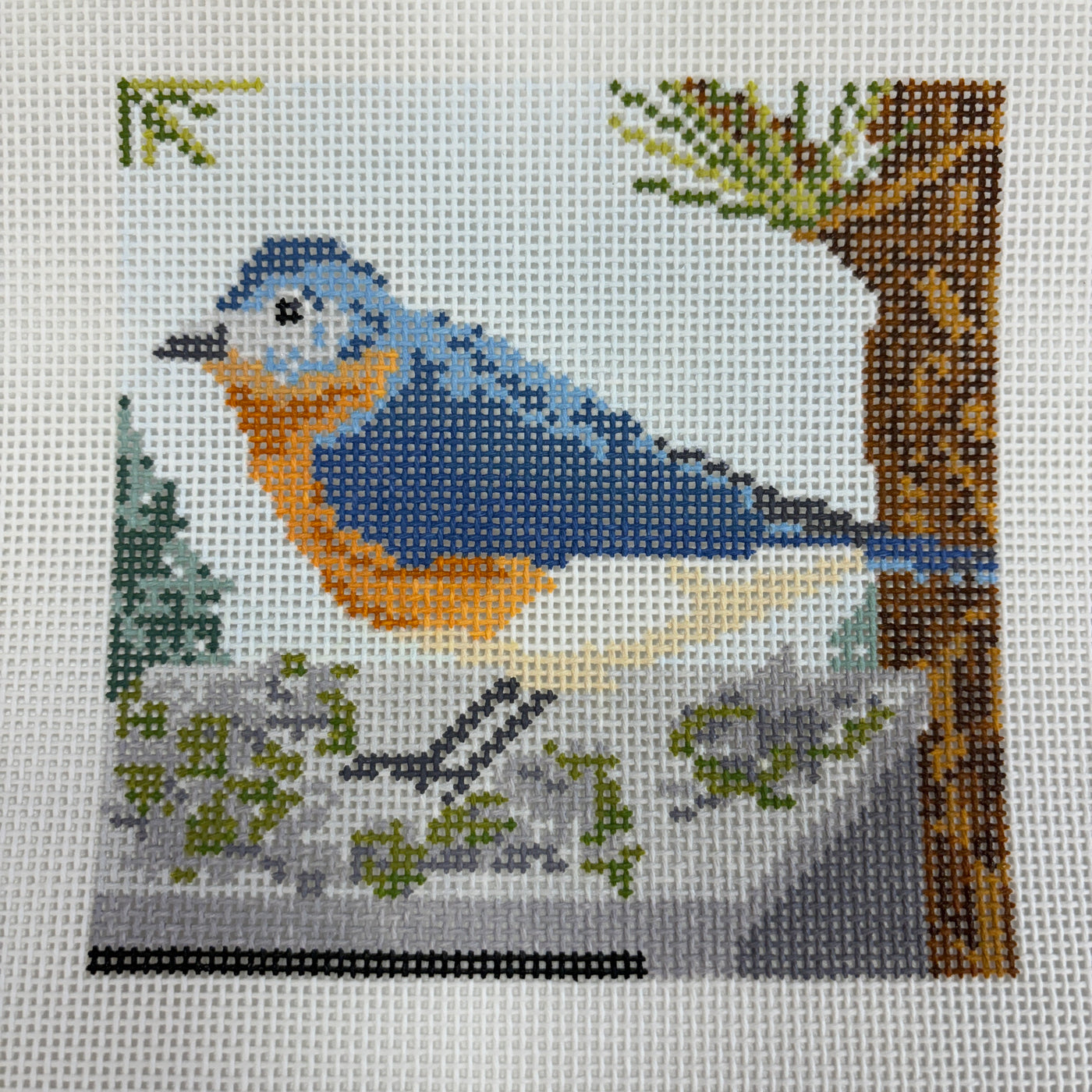 Eastern Blue Bird Coaster Needlepoint Canvas