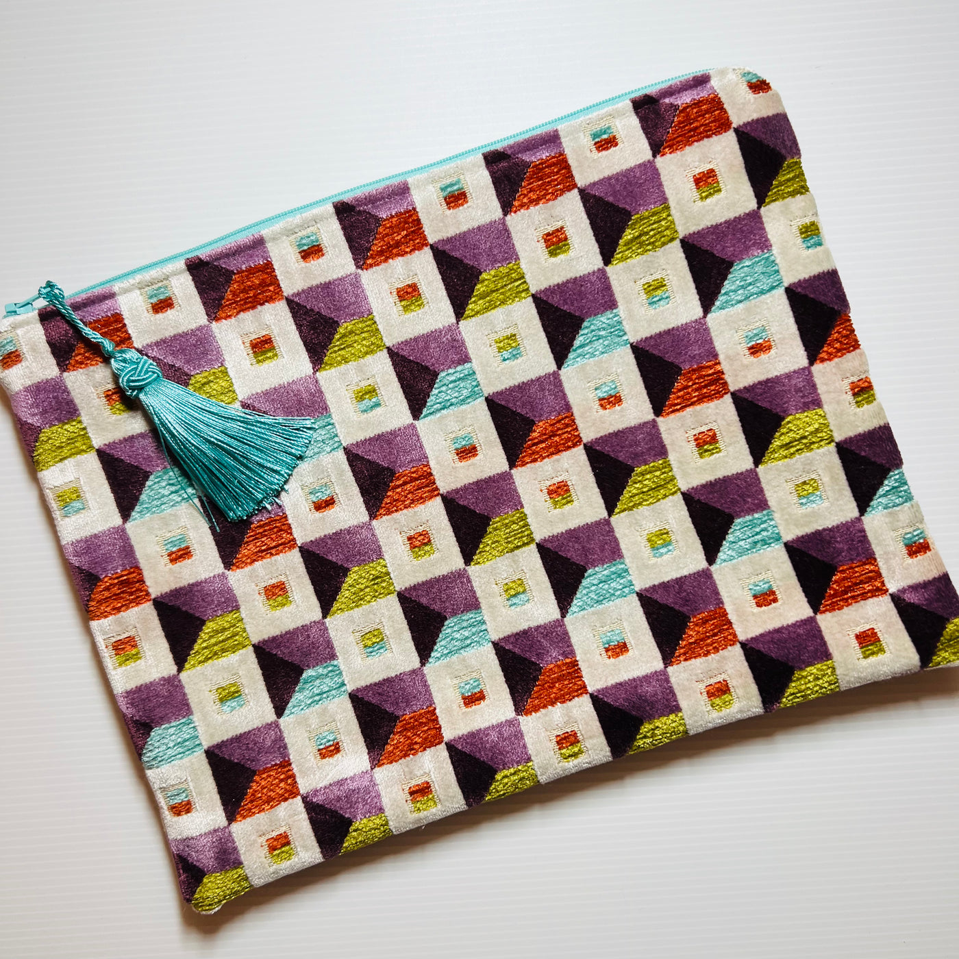 Multicolor Geometric Fabric Clutch