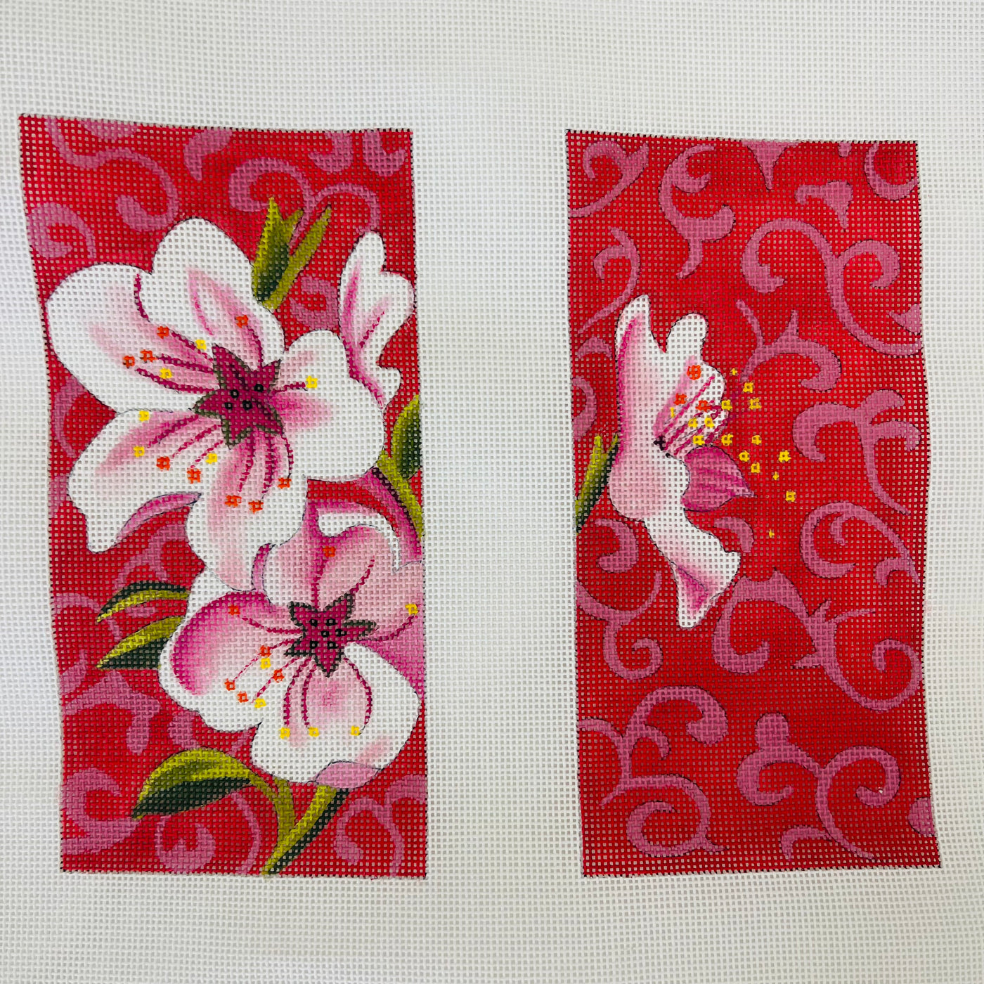 Two Sided Eyeglass Case Orchids on Swirls Needlepoint Canvas