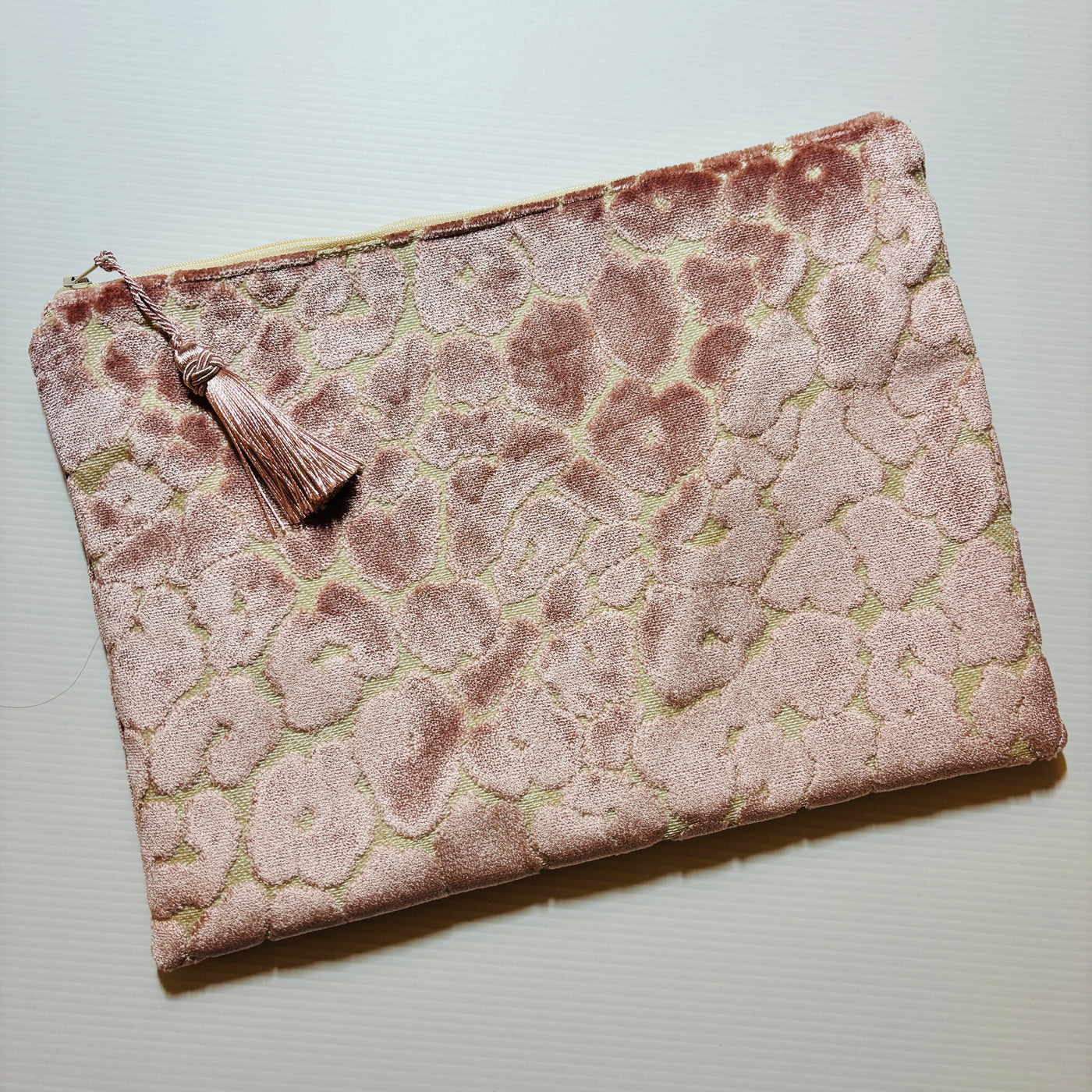 Blush Rose Leopard Spots on Off White Fabric Clutch