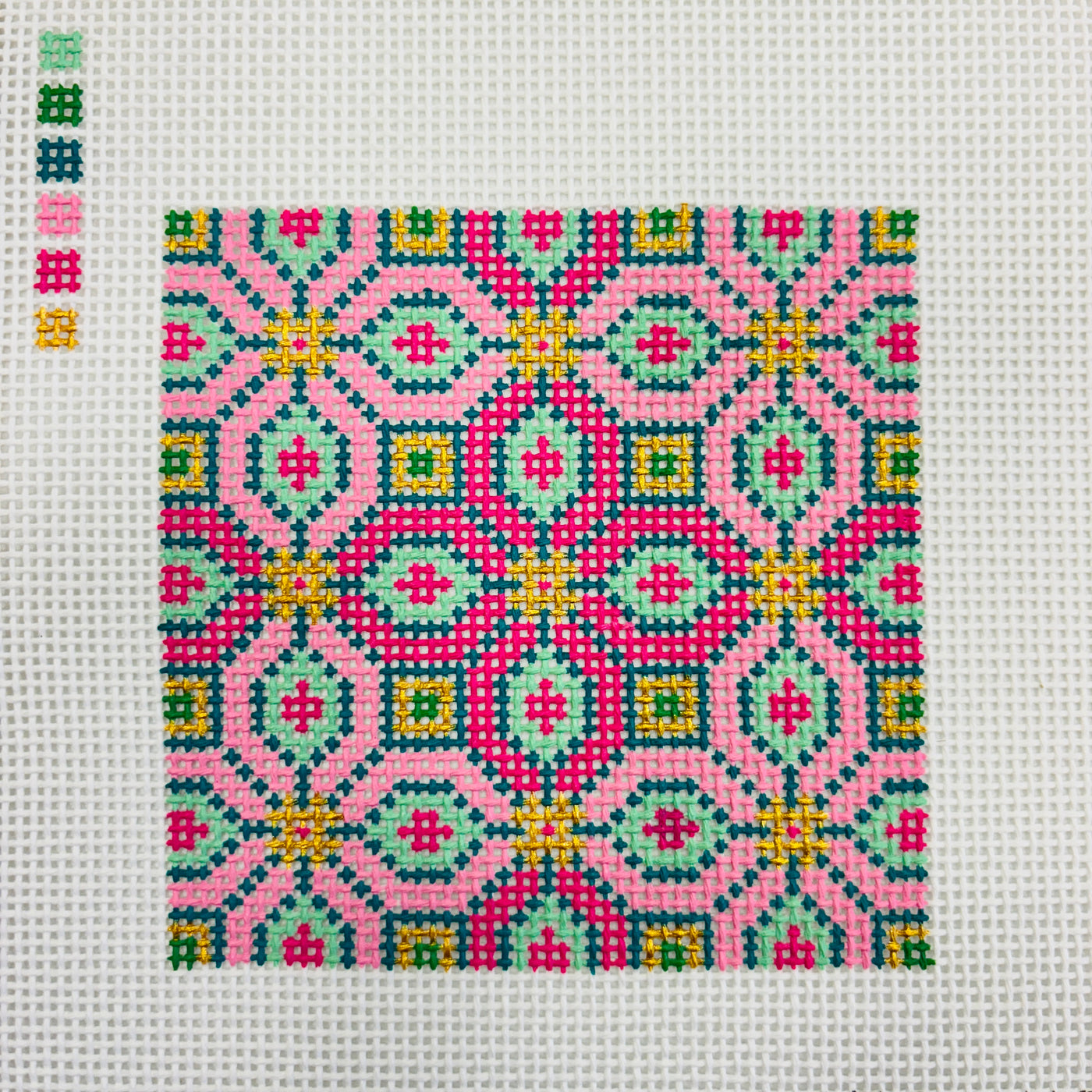 Classic Tile 4" 13 Pink Green Needlepoint Canvas