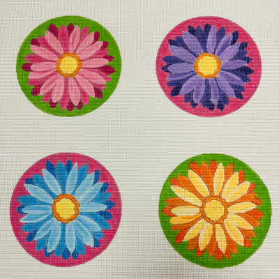Floral Round Lattice Beginner Needlepoint Canvas - DMC