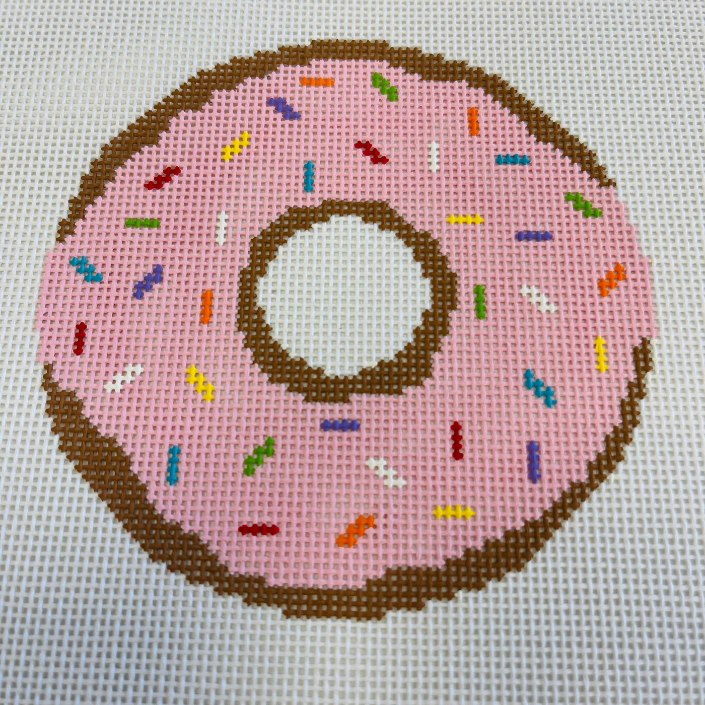 Pink Donut Ornament Needlepoint Canvas