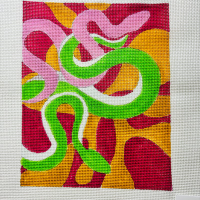 Intertwined Snakes on Pink and Orange Needlepoint Canvas