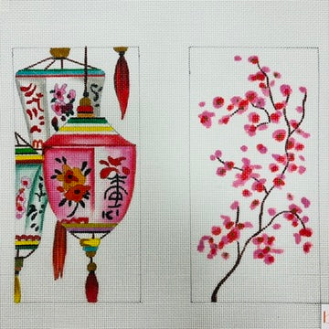 Lanterns and Cherry Blossoms Double Eyeglass Case Needlepoint Canvas