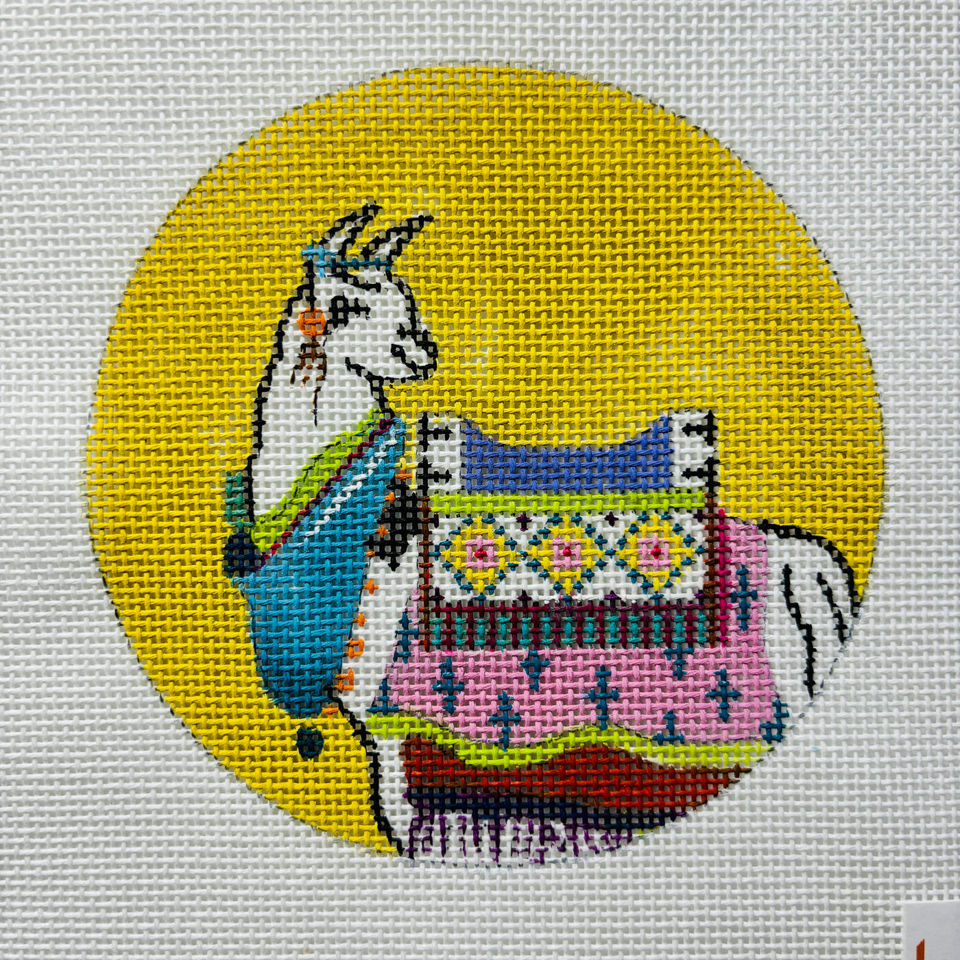 Llama Round Needlepoint Canvas