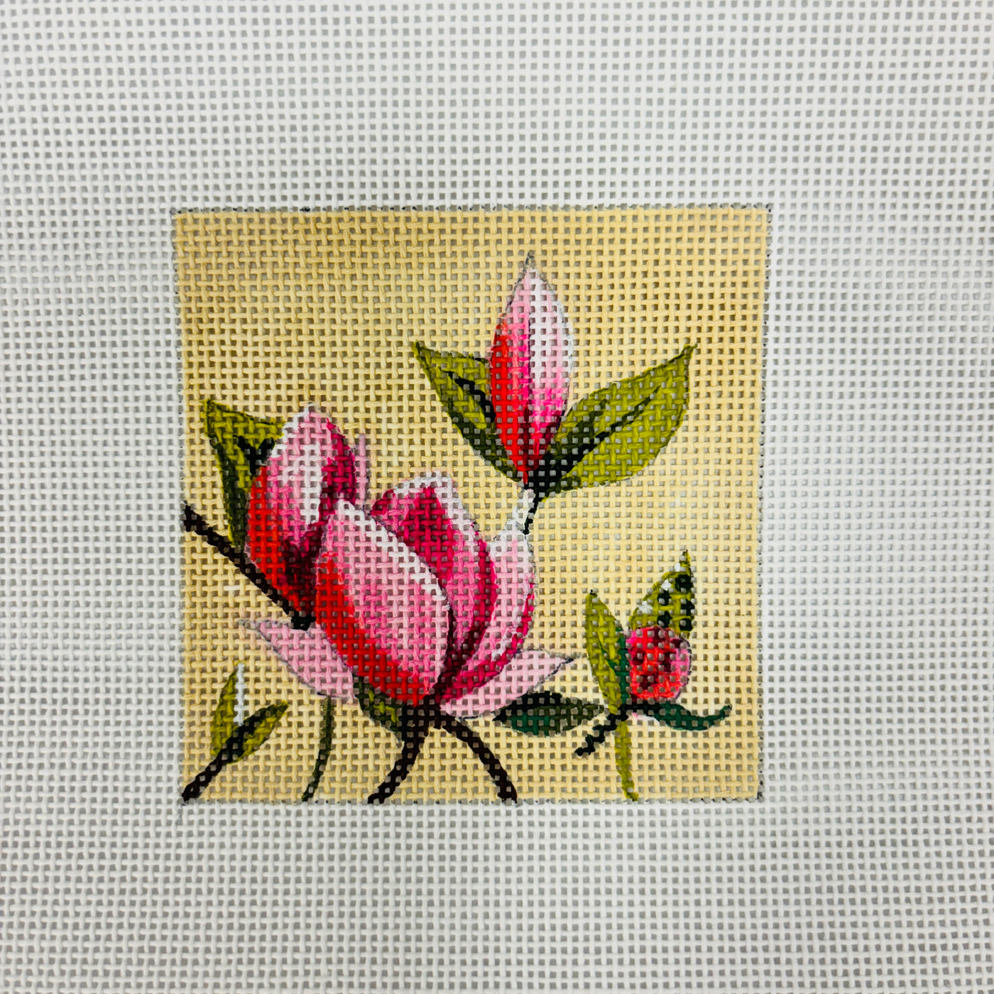 Pink Petals with Tan Background Needlepoint Canvas