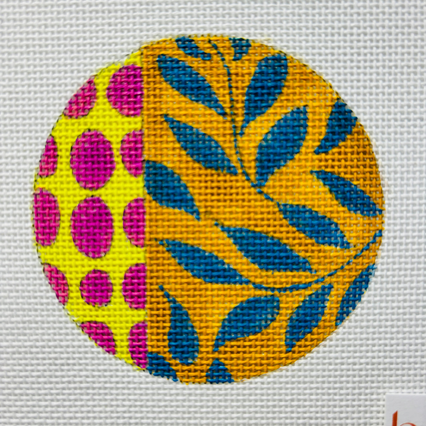 Pink Spots and Blue Leaves Needlepoint Canvas