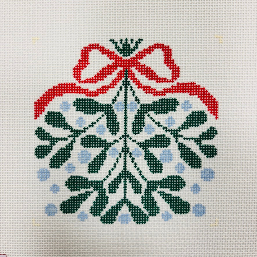 Red Bow Mistletoe Coaster Needlepoint canvas