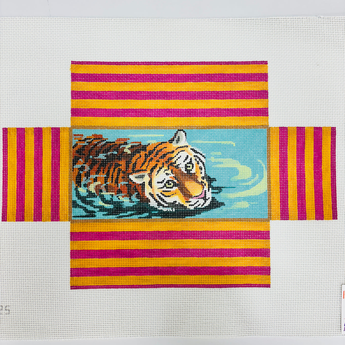 Tiger Brick Cover with Orange and Pink Needlepoint Canvas